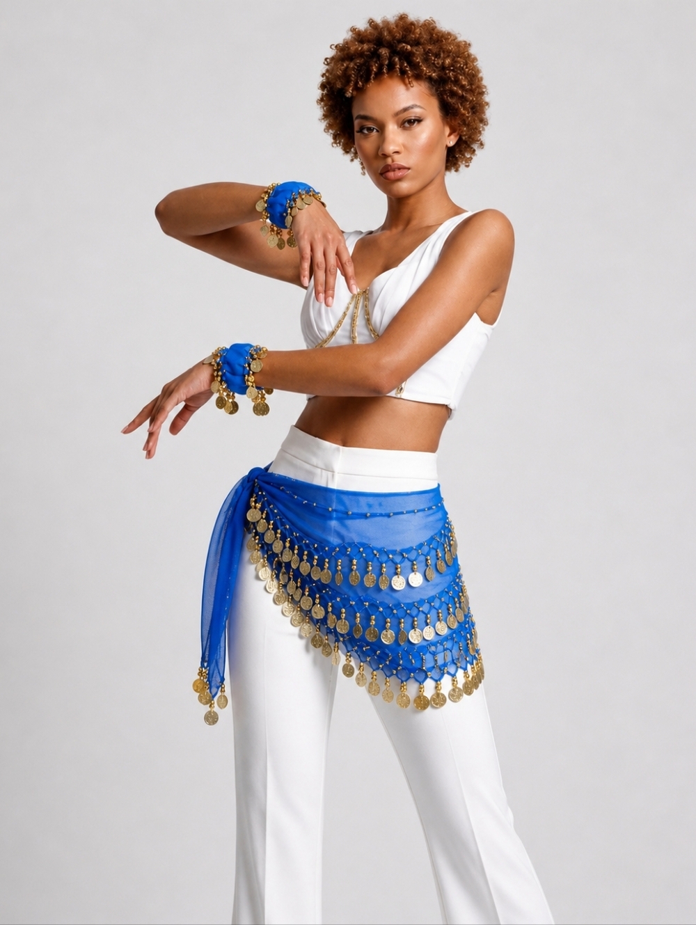 Belly Dance Hip Scarf and Belly Dance Wrist or Ankle Cuffs with Gold Coins NWOT
